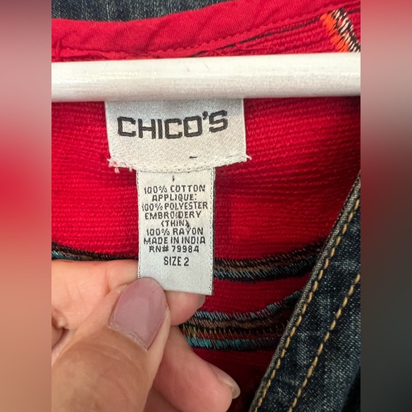 Chico's Red Embroidered Jean Jacket - Picture 5 of 6